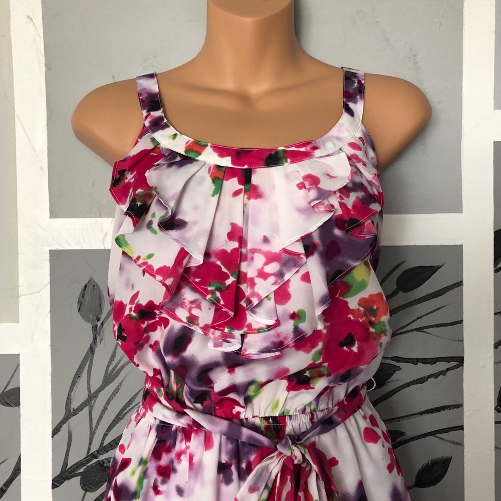 Express Multicolored Ruched Flowy Mini Sundress.  GD142 - Picture 4 of 8